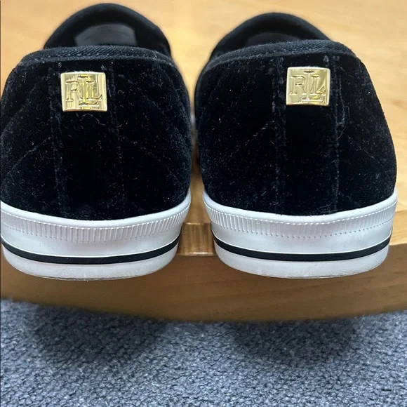 Lauren Ralph Lauren Black Velvet Slip-On Sneakers with White Soles - Picture 10 of 12